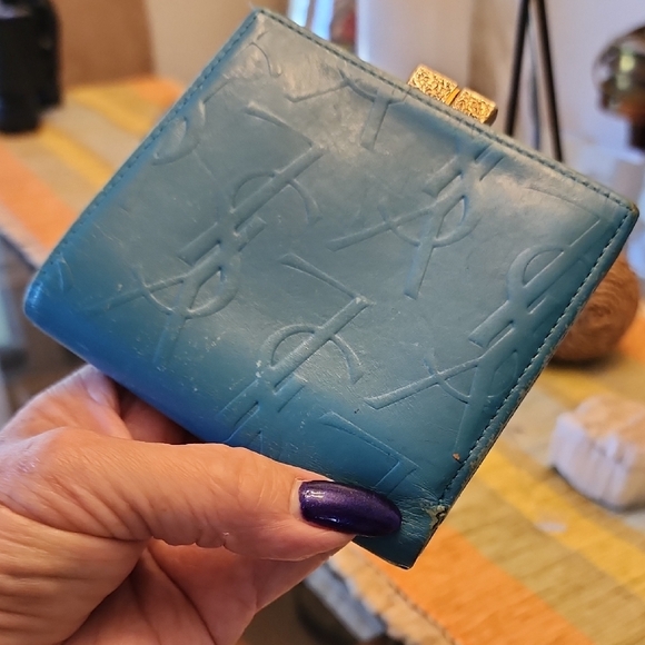 Yves Saint Laurent Teal Embossed Wallet - Picture 8 of 16
